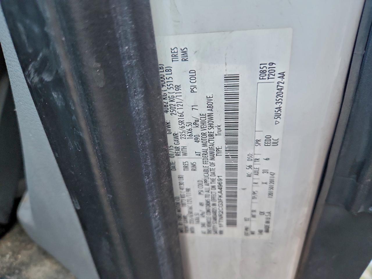 2015 Ford Transit T-250 VIN: 1FTNR2CG3FKA49691 Lot: 93141145