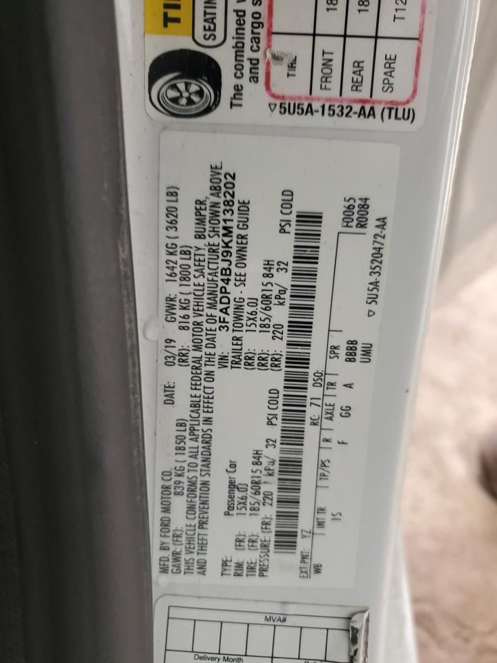 2019 Ford Fiesta Se VIN: 3FADP4BJ9KM138202 Lot: 93347115