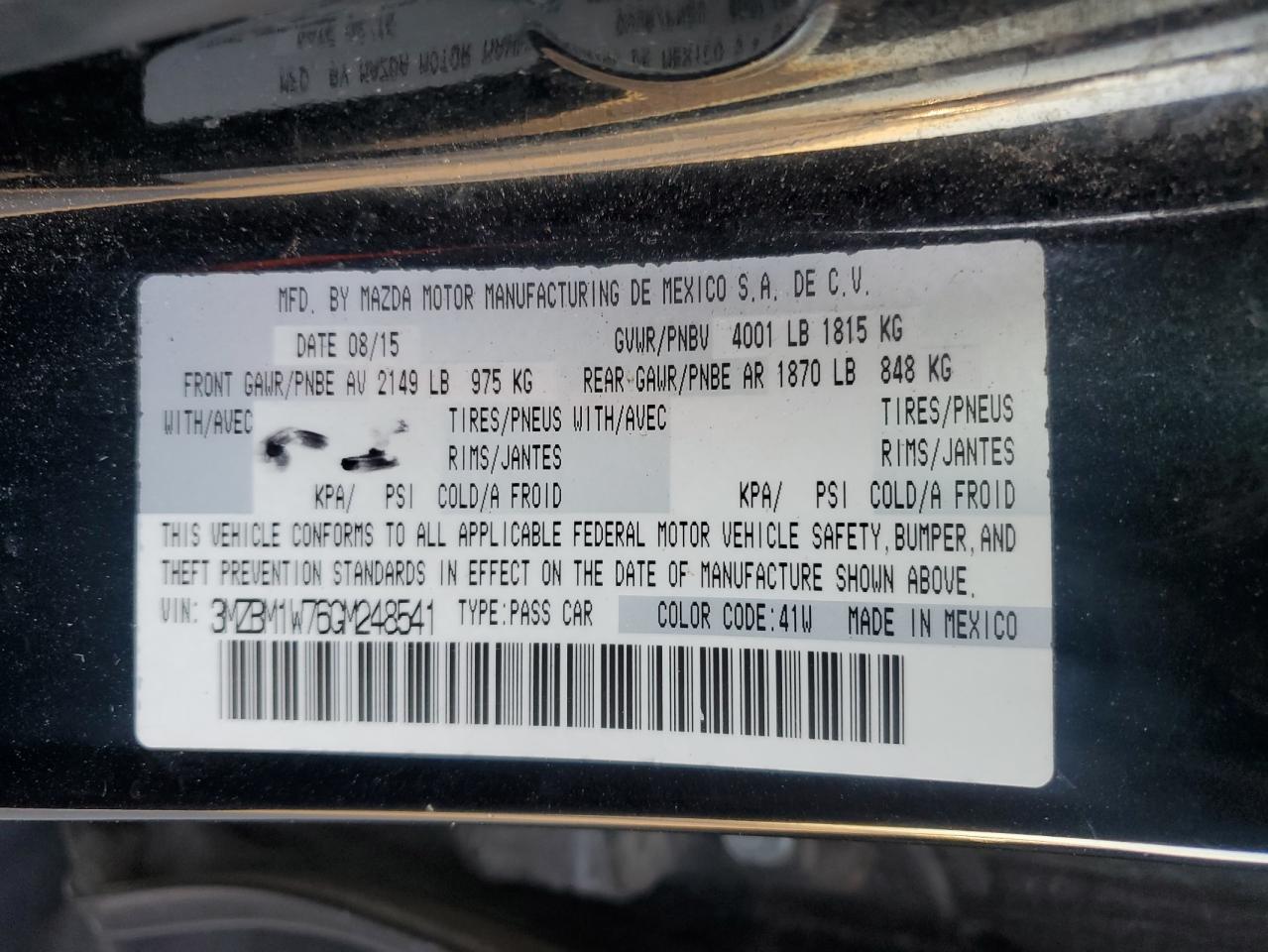 2016 Mazda 3 Touring VIN: 3MZBM1W76GM248541 Lot: 92785485