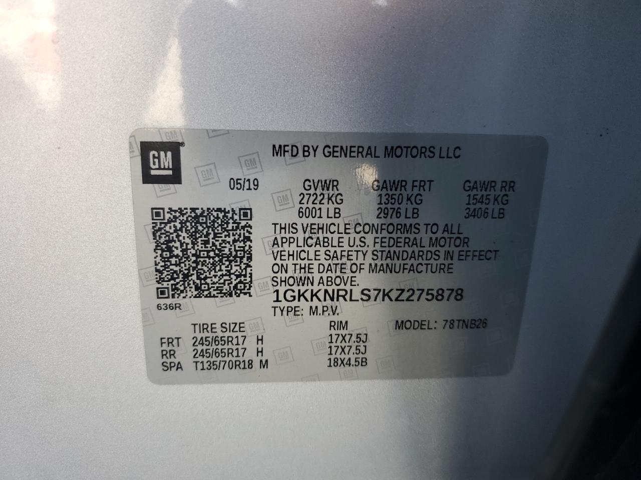 2019 GMC Acadia Sle VIN: 1GKKNRLS7KZ275878 Lot: 91088545