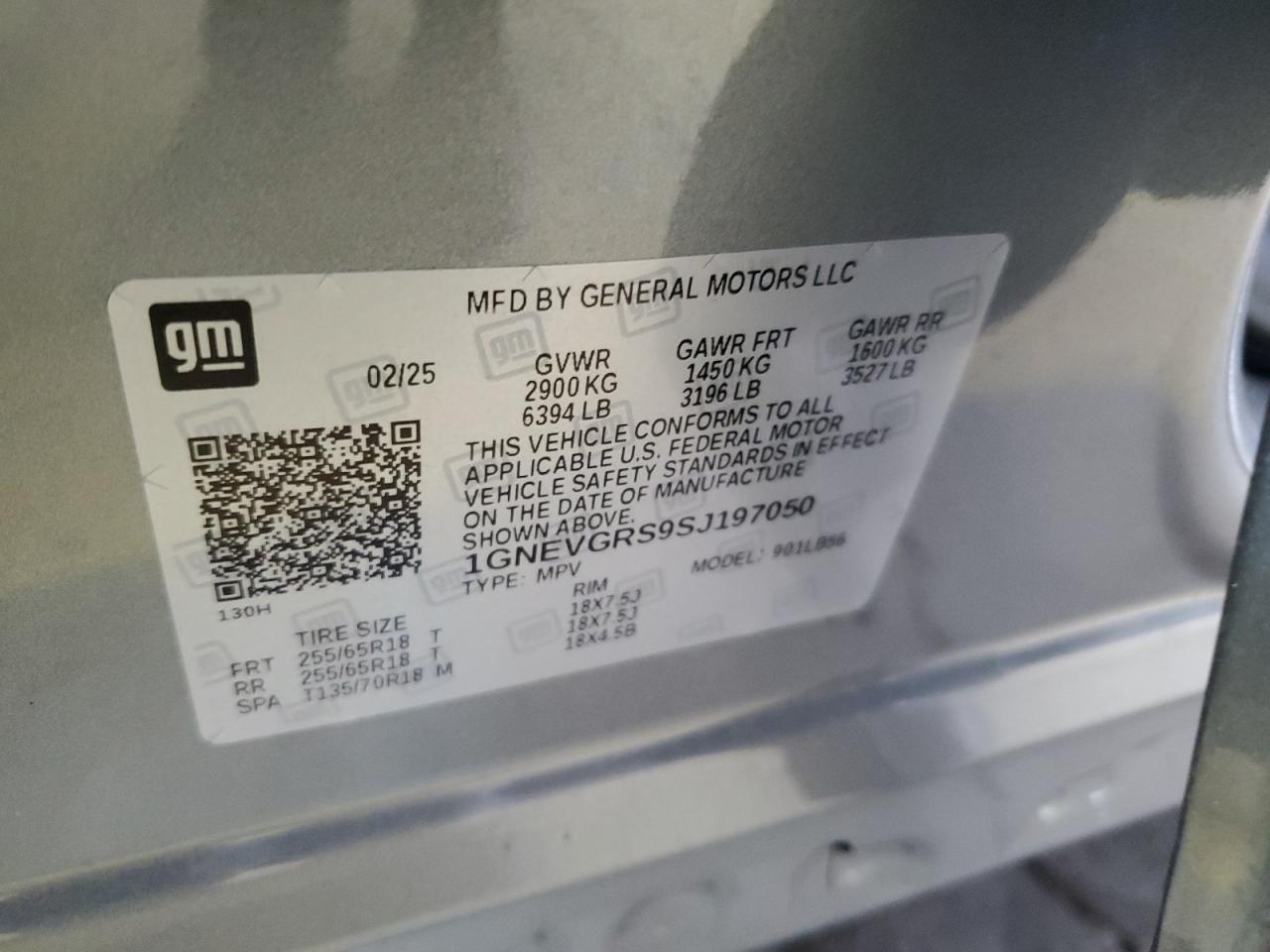 2025 Chevrolet Traverse Lt VIN: 1GNEVGRS9SJ197050 Lot: 91873095