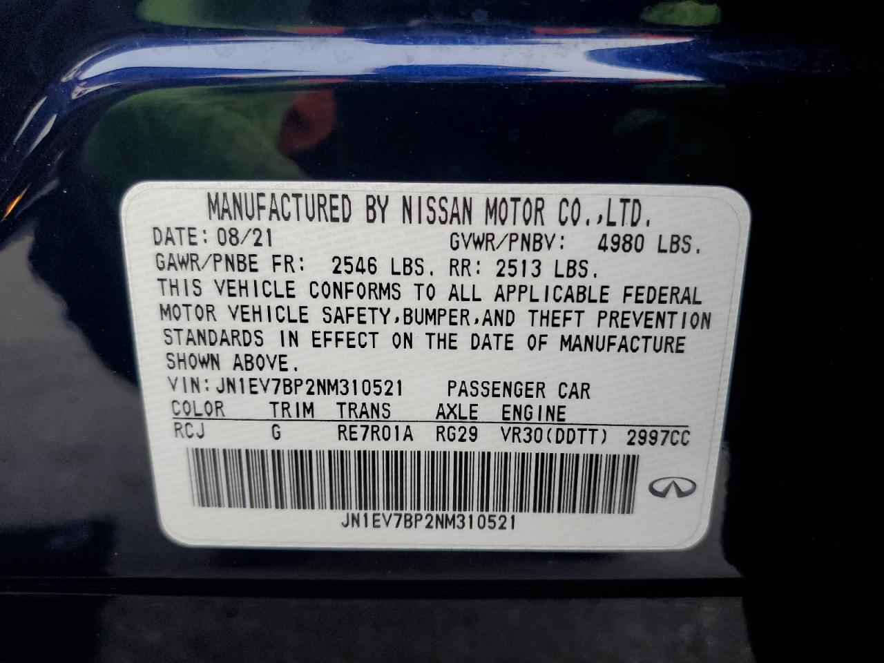 2022 Infiniti Q50 Luxe VIN: JN1EV7BP2NM310521 Lot: 85435385