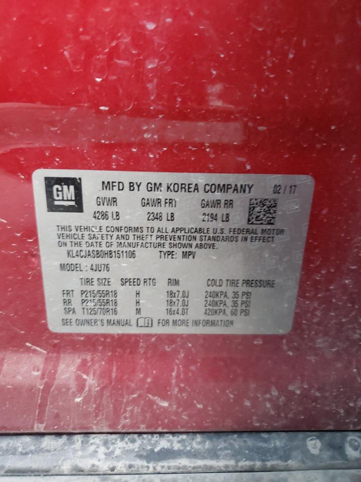 2017 Buick Encore Preferred VIN: KL4CJASB0HB151106 Lot: 92505805