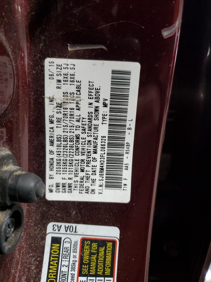 2015 Honda Cr-V Lx VIN: 5J6RM4H33FL086326 Lot: 92265375