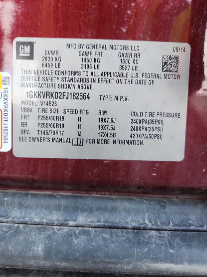 2015 GMC Acadia Slt-1 VIN: 1GKKVRKD2FJ182564 Lot: 90818245