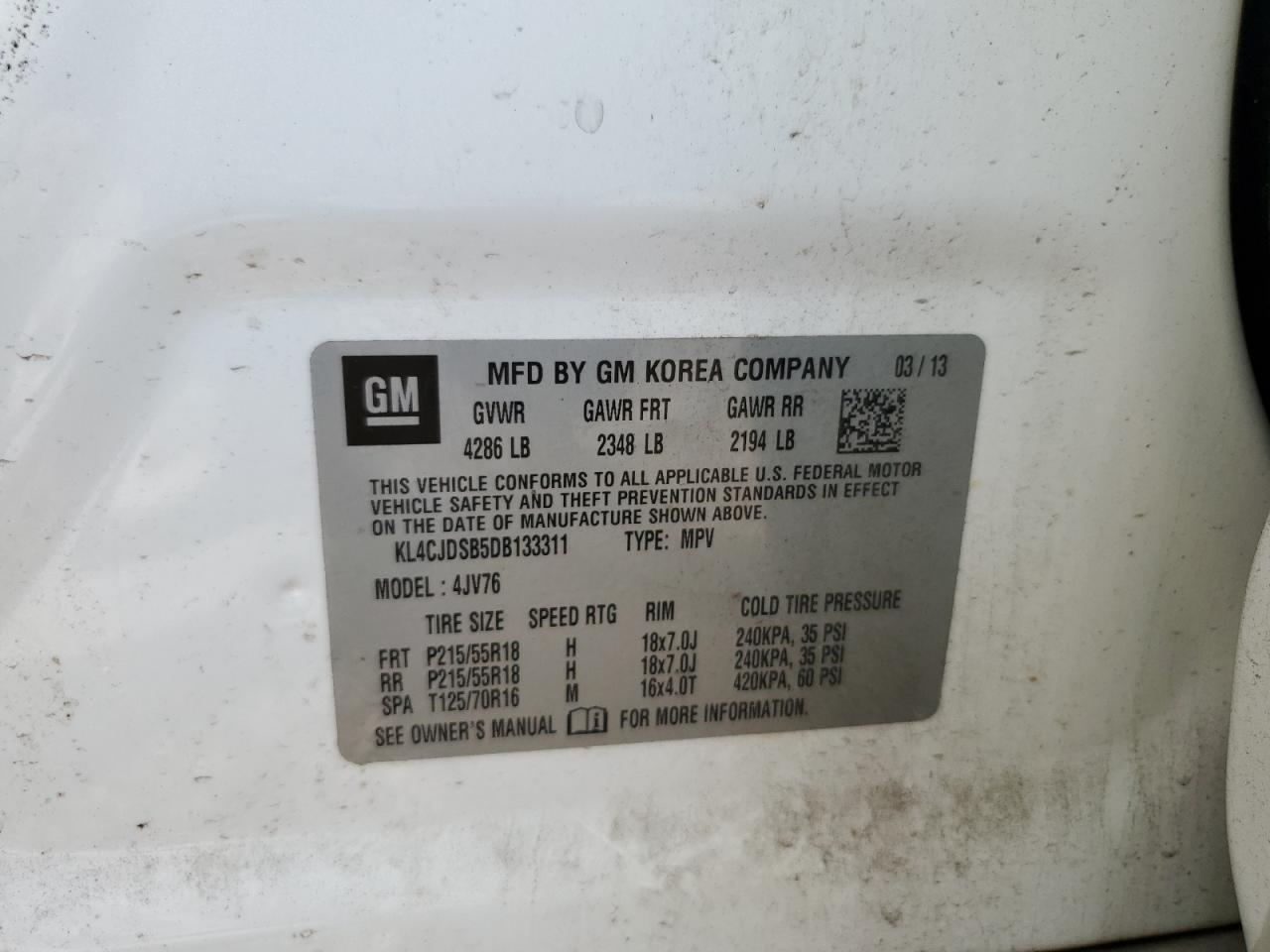 2013 Buick Encore Premium VIN: KL4CJDSB5DB133311 Lot: 93497635