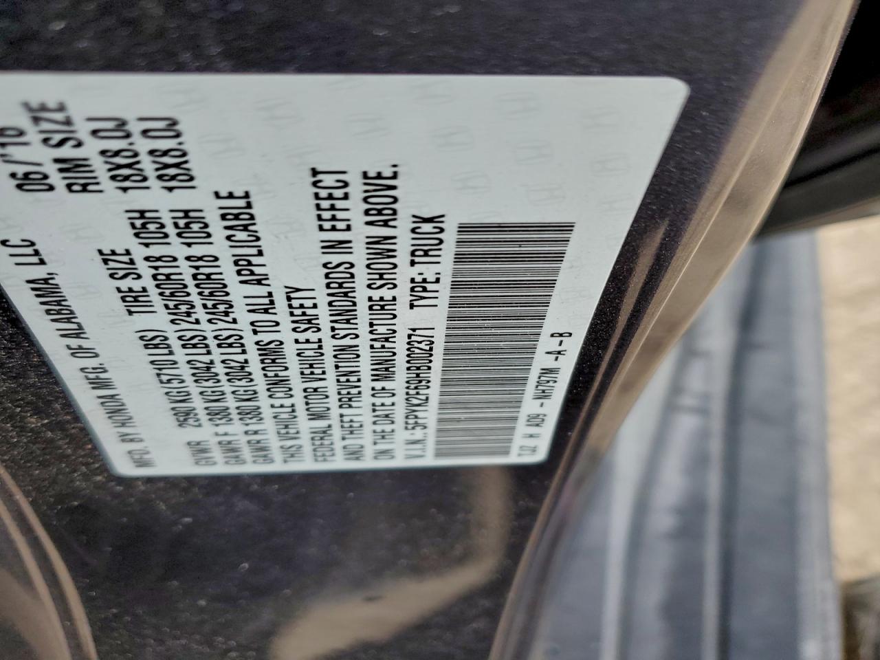 2017 Honda Ridgeline Rtl VIN: 5FPYK2F69HB002371 Lot: 94167605