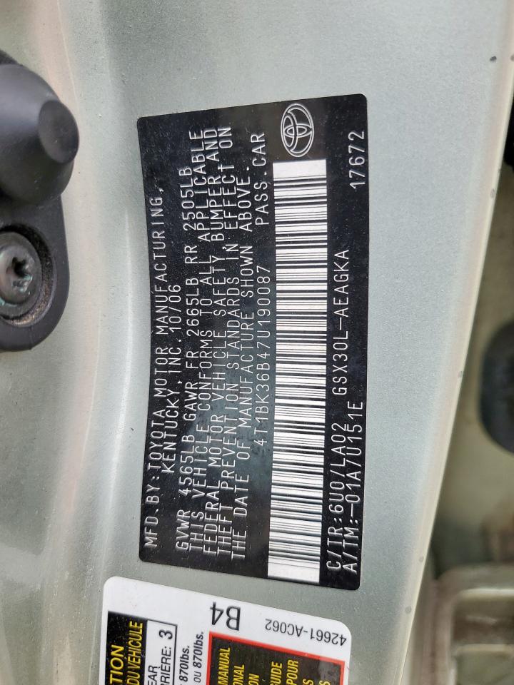 2007 Toyota Avalon Xl VIN: 4T1BK36B47U190087 Lot: 92878675