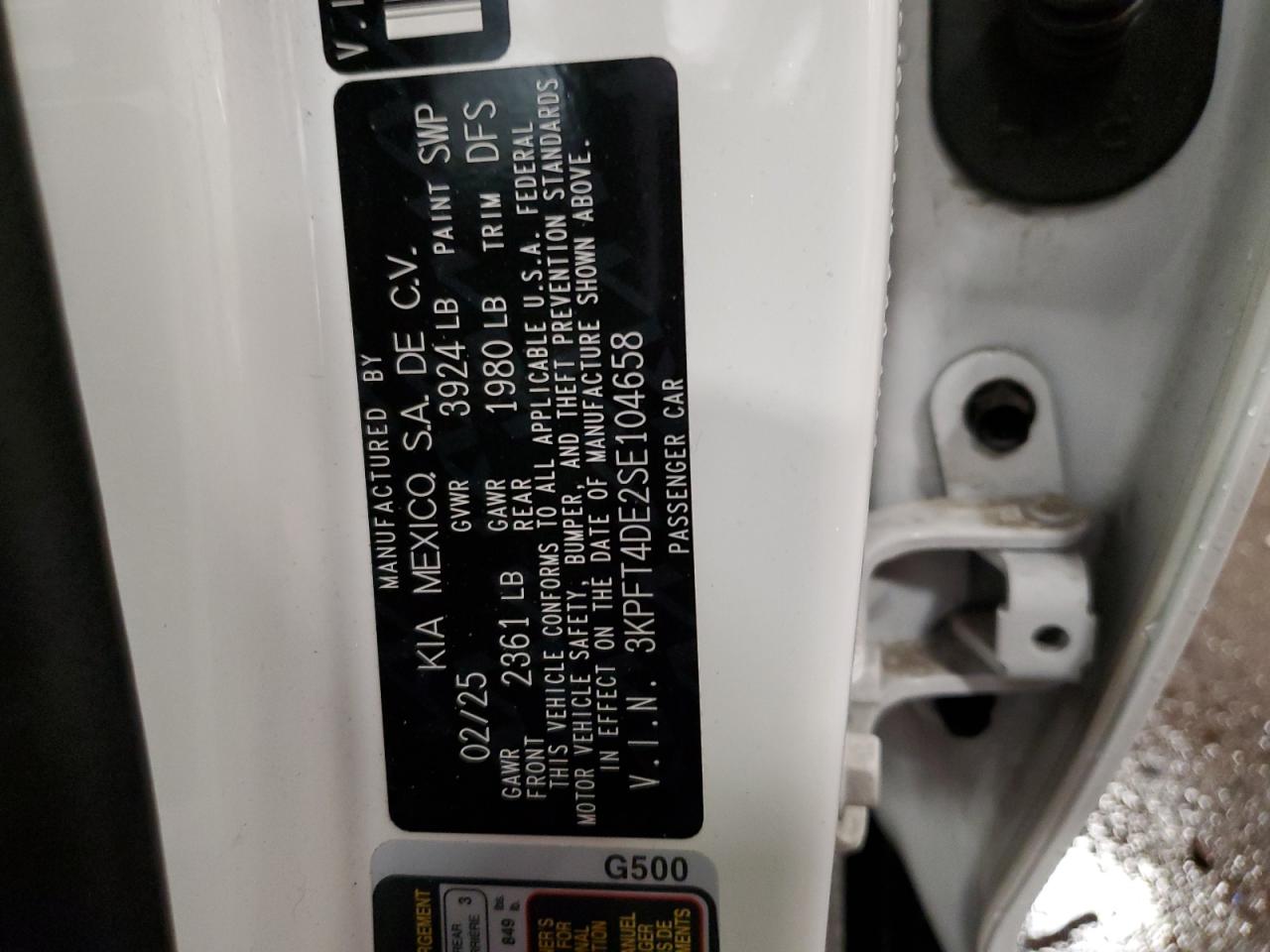 2025 Kia K4 Lx VIN: 3KPFT4DE2SE104658 Lot: 92911935