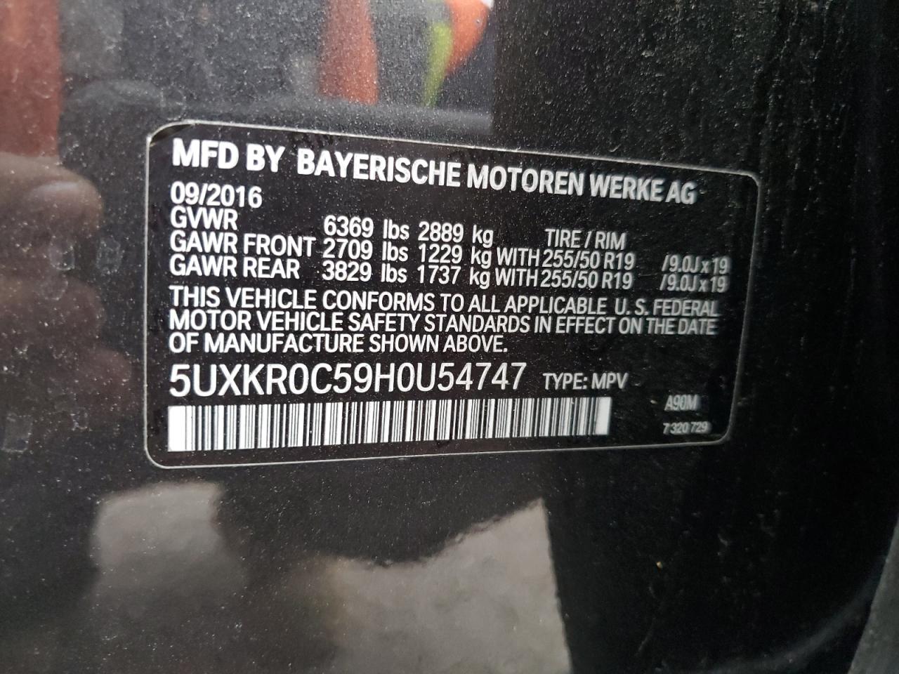 2017 BMW X5 xDrive35I VIN: 5UXKR0C59H0U54747 Lot: 93412365