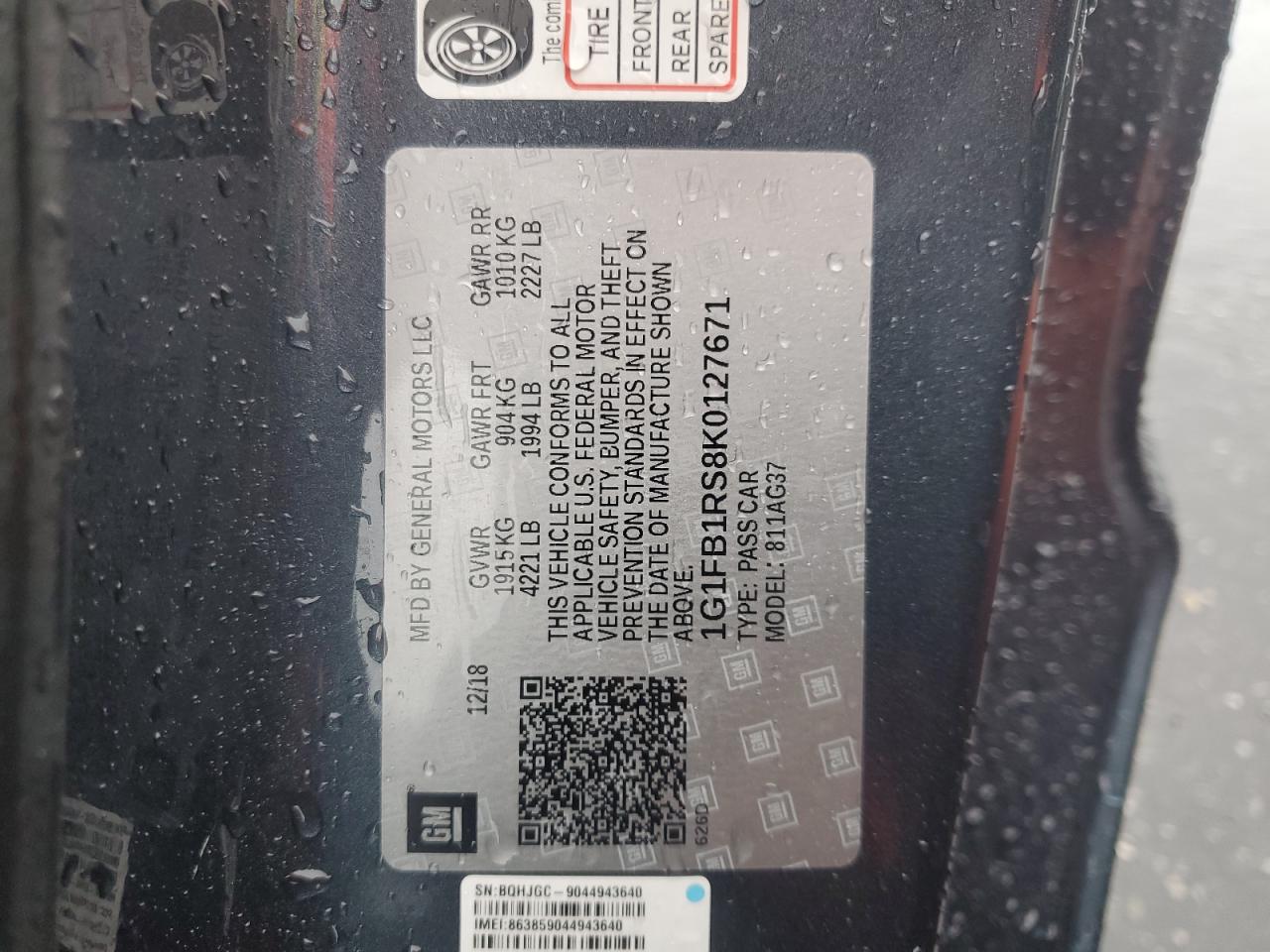 2019 Chevrolet Camaro Ls VIN: 1G1FB1RS8K0127671 Lot: 92430915