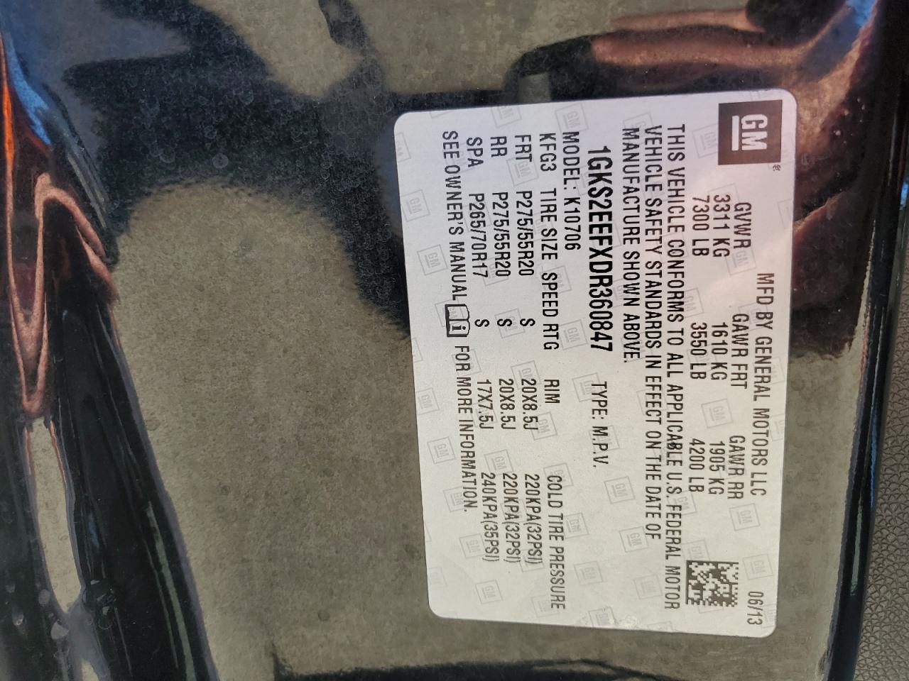 2013 GMC Yukon Denali VIN: 1GKS2EEFXDR360847 Lot: 92095695