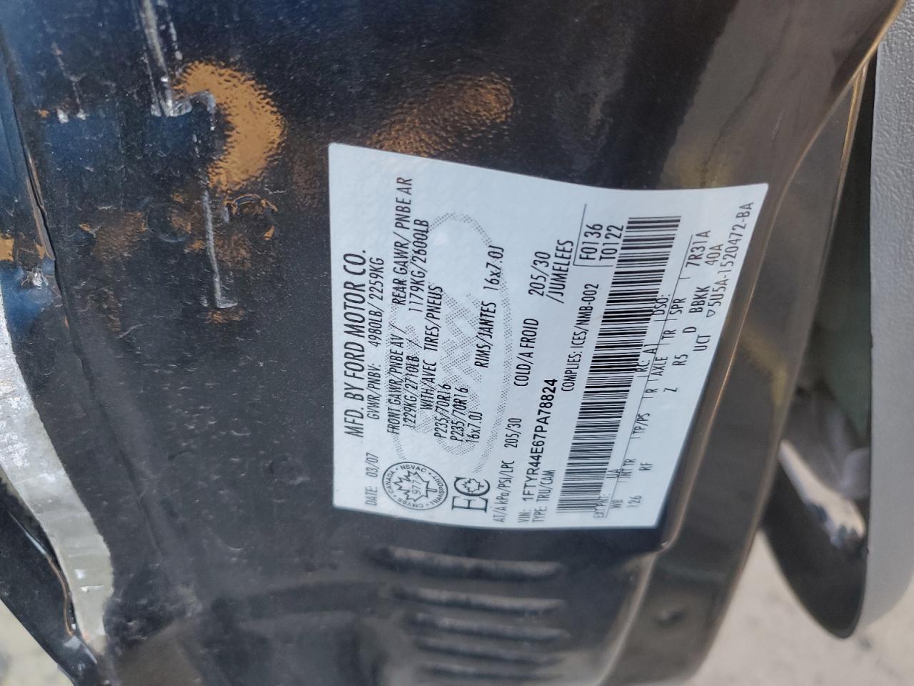 2007 Ford Ranger Super Cab VIN: 1FTYR44E67PA78824 Lot: 92324685