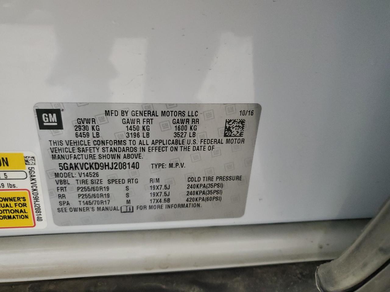 2017 Buick Enclave VIN: 5GAKVCKD9HJ208140 Lot: 91380205