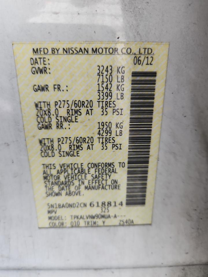 2012 Nissan Armada Sv VIN: 5N1BA0ND2CN618814 Lot: 93209815