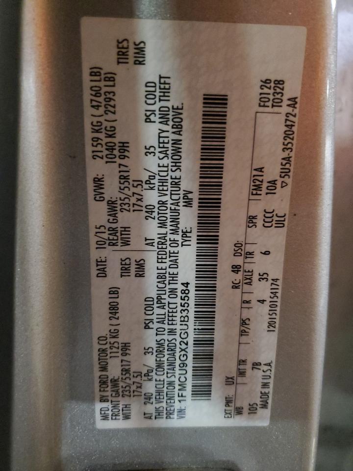 2016 Ford Escape Se VIN: 1FMCU9GX2GUB35584 Lot: 92825475