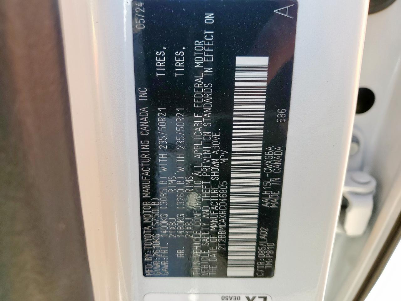 2024 Lexus Rx 350H Base VIN: 2T2BBMCAXRC046805 Lot: 91348775