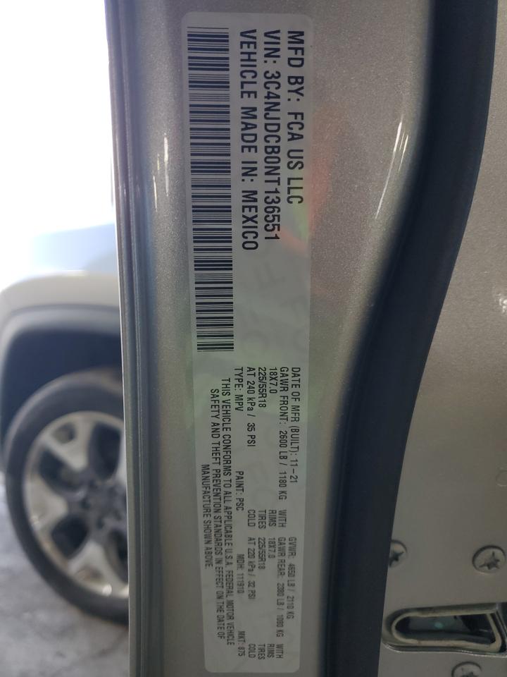 2022 Jeep Compass Limited VIN: 3C4NJDCB0NT136551 Lot: 92604085