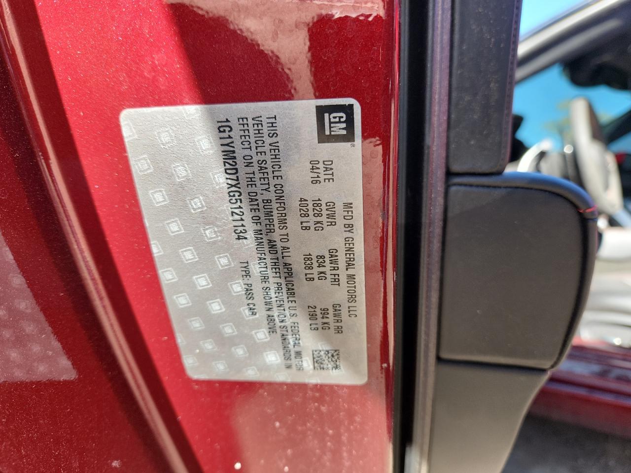 2016 Chevrolet Corvette Stingray Z51 3Lt VIN: 1G1YM2D7XG5121134 Lot: 91632715