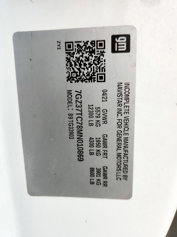 2021 GMC Savana Cut - Box Truck VIN: 7GZ37TC78MN010869 Lot: 93877285