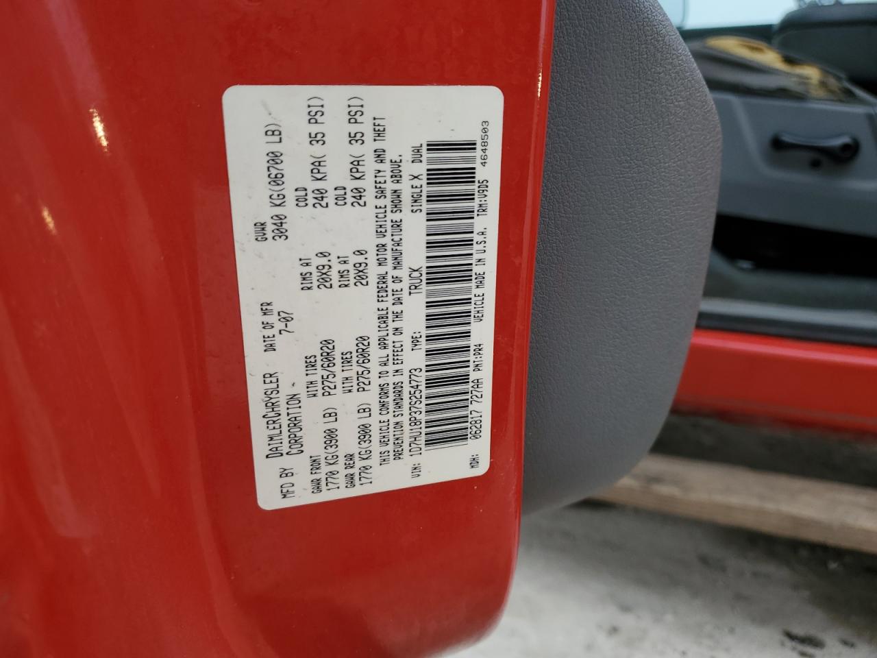 2007 Dodge Ram 1500 St VIN: 1D7HU18P37S254773 Lot: 93373335