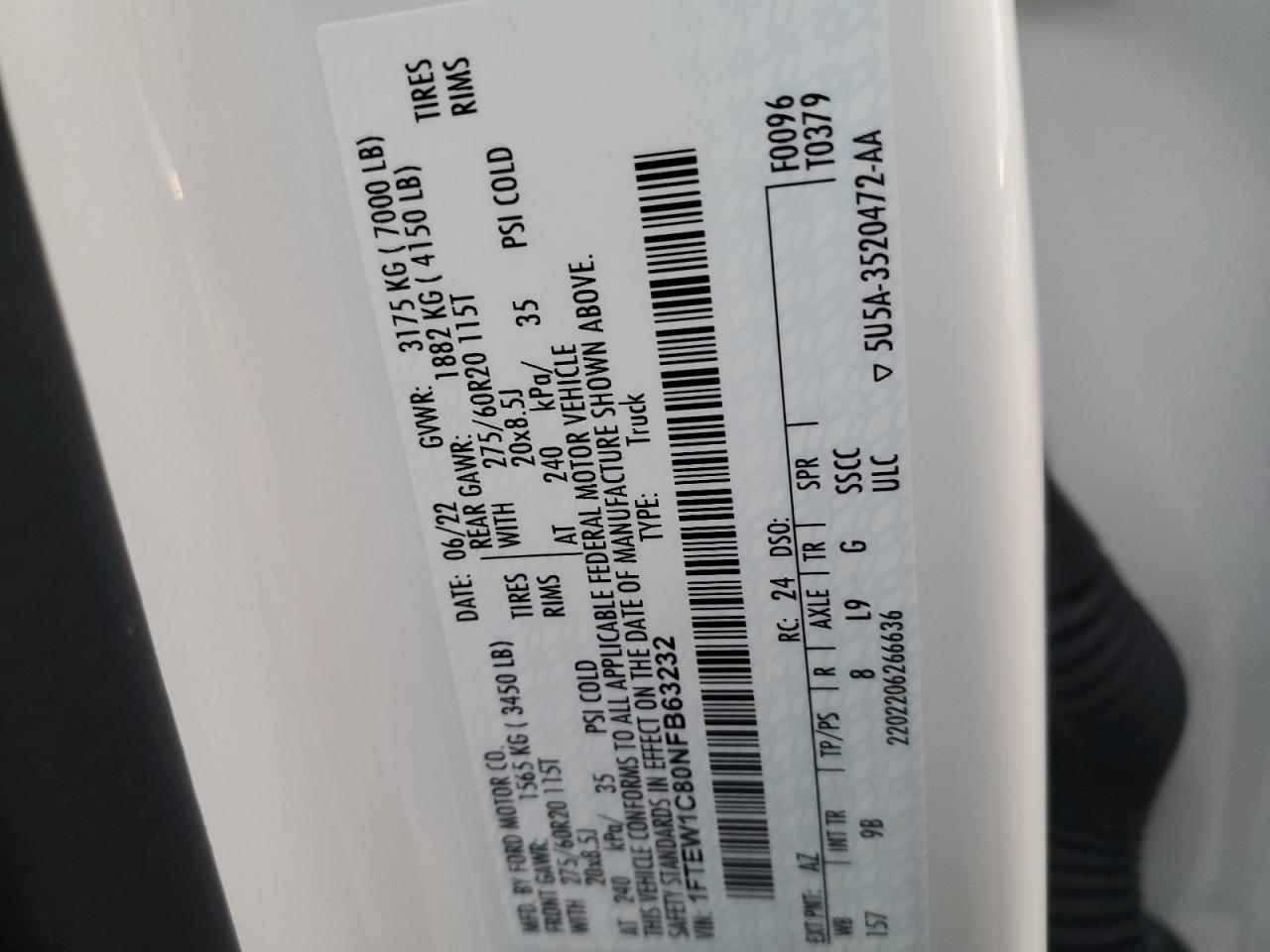 2022 Ford F150 Supercrew VIN: 1FTEW1C80NFB63232 Lot: 91767135