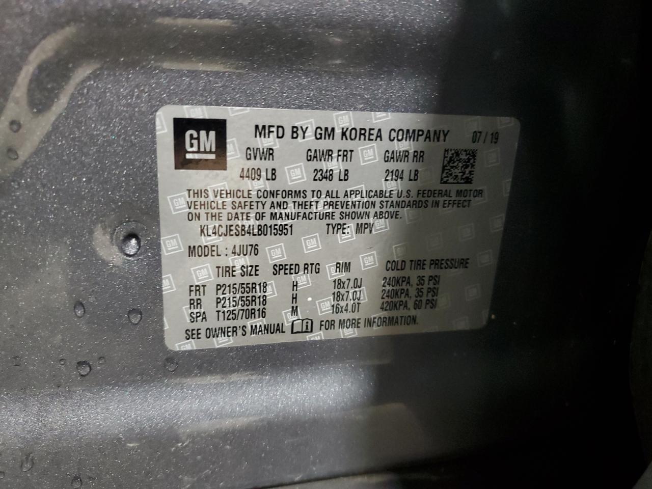 2020 Buick Encore Preferred VIN: KL4CJESB4LB015951 Lot: 93490575