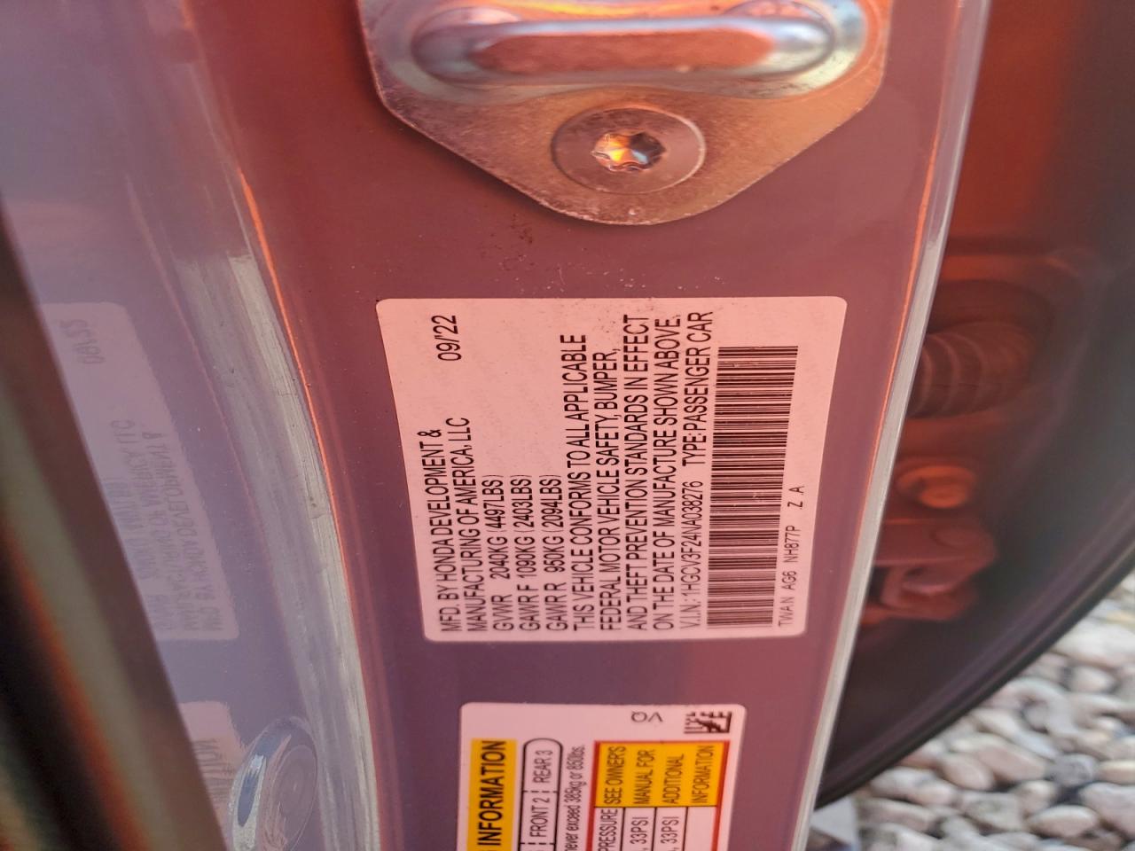 2022 Honda Accord Hybrid Sport VIN: 1HGCV3F24NA038276 Lot: 92872005