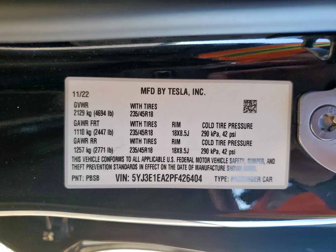 2023 Tesla Model 3 VIN: 5YJ3E1EA2PF426404 Lot: 92359115
