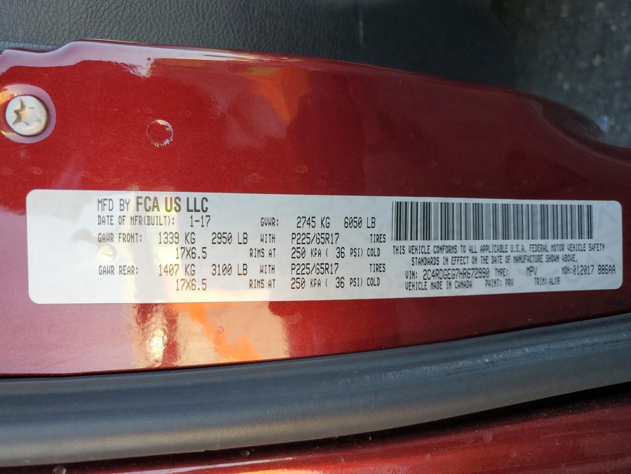 2017 Dodge Grand Caravan Gt VIN: 2C4RDGEG7HR672990 Lot: 92051155