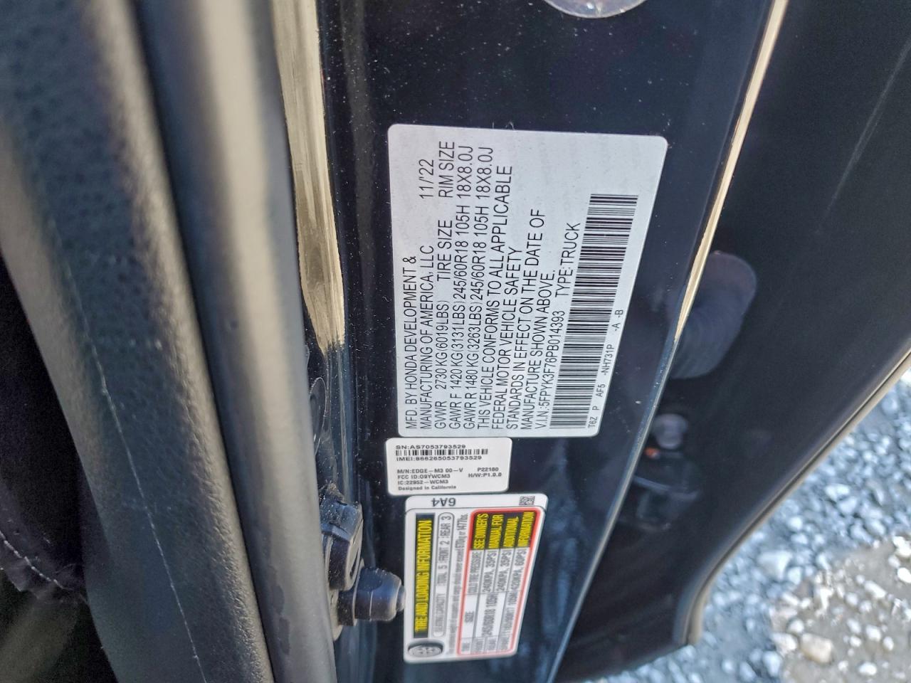 2023 Honda Ridgeline Rtl-E VIN: 5FPYK3F76PB014393 Lot: 94189295