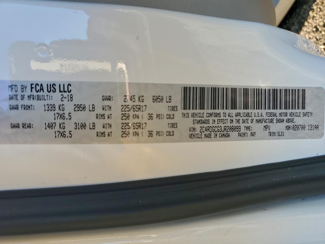 2018 Dodge Grand Caravan Sxt VIN: 2C4RDGCG3JR208099 Lot: 94288005