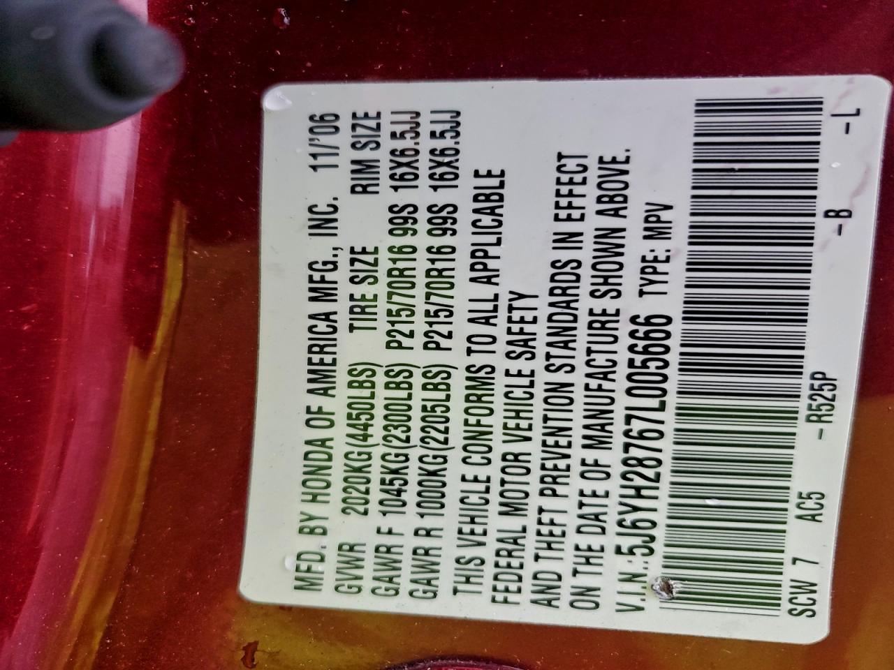 2007 Honda Element Ex VIN: 5J6YH28767L005666 Lot: 93786765