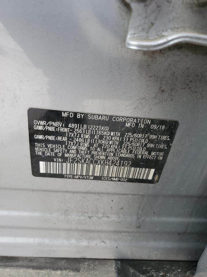 2019 Subaru Forester VIN: JF2SKACCXKH424192 Lot: 92734045