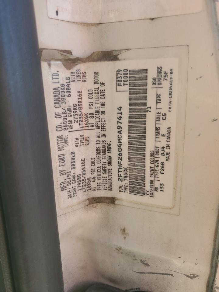 1991 Ford F250 VIN: 2FTHF26G4MCA97414 Lot: 91242615