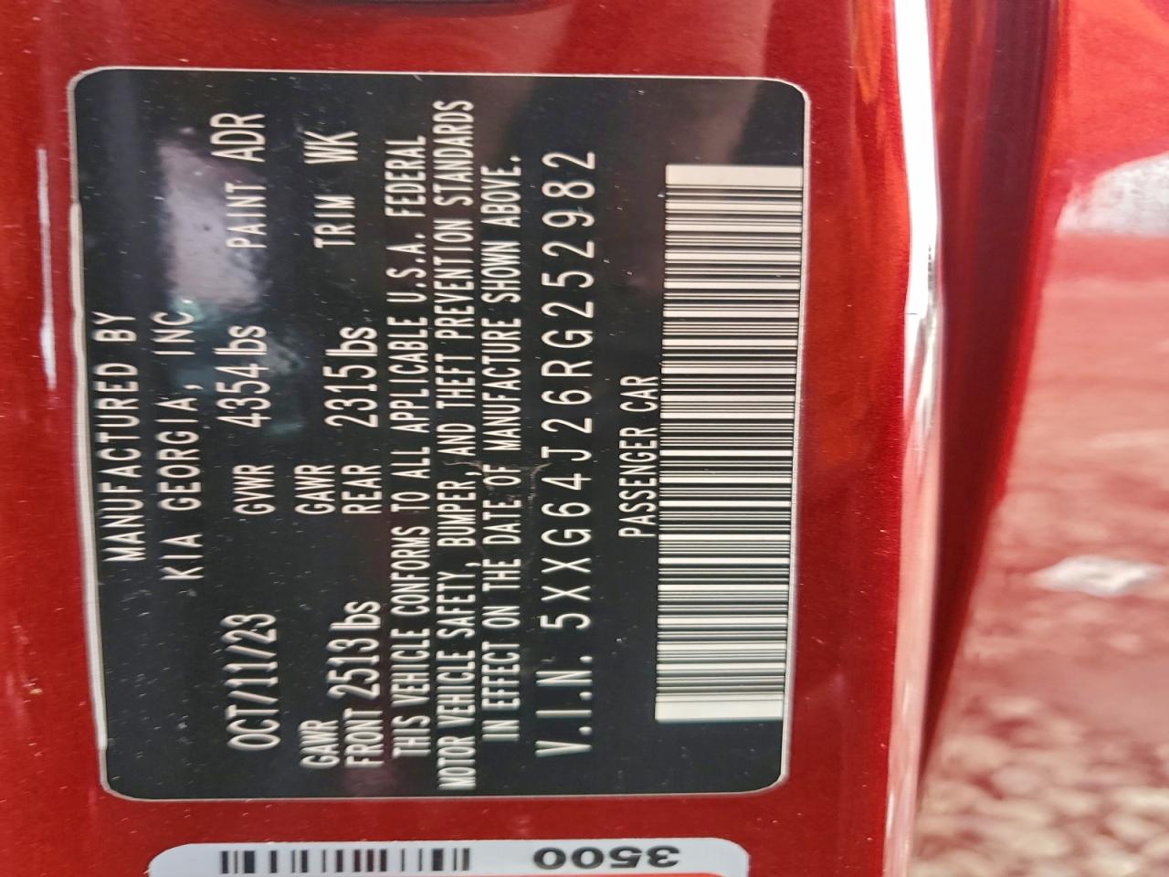 2024 Kia K5 Gt Line VIN: 5XXG64J26RG252982 Lot: 94172875