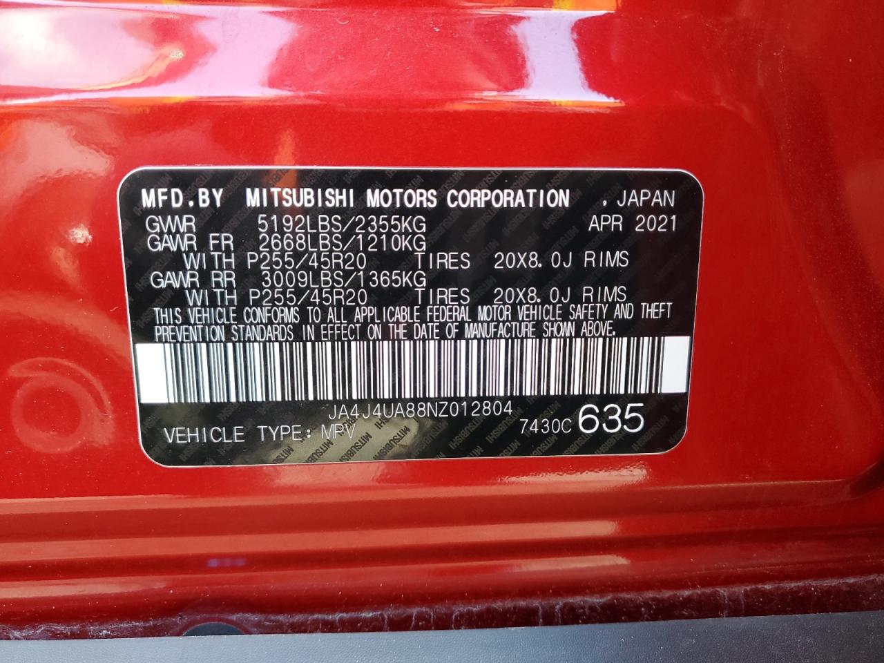 2022 Mitsubishi Outlander Se VIN: JA4J4UA88NZ012804 Lot: 91002425