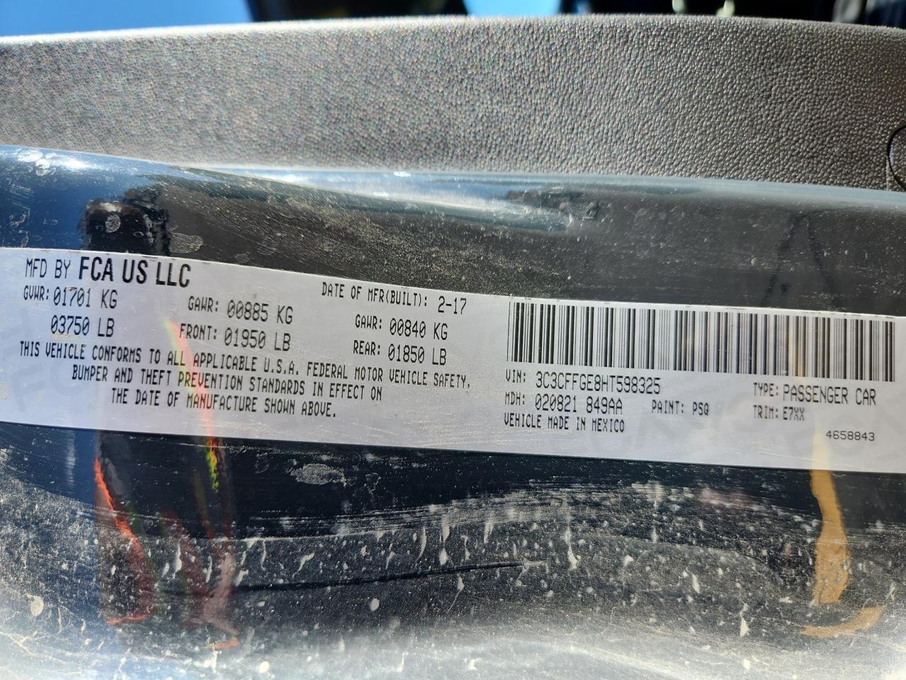 2017 Fiat 500 Electric VIN: 3C3CFFGE8HT598325 Lot: 85430525