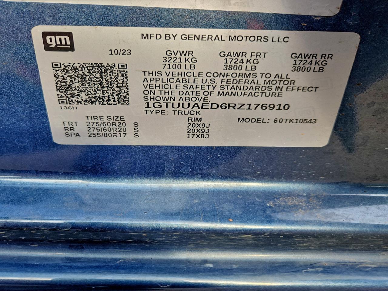 2024 GMC Sierra K1500 VIN: 1GTUUAED6RZ176910 Lot: 93287525