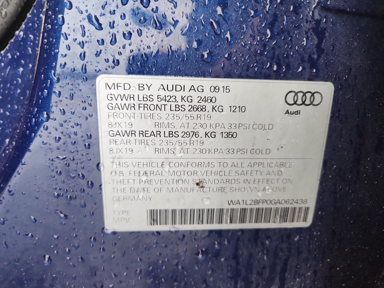 2016 Audi Q5 Premium Plus VIN: WA1L2BFP0GA062438 Lot: 93681865