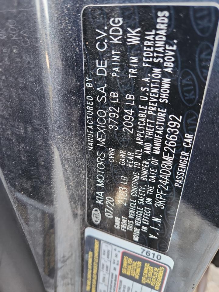2021 Kia Forte Fe VIN: 3KPF24AD8ME266392 Lot: 91768345