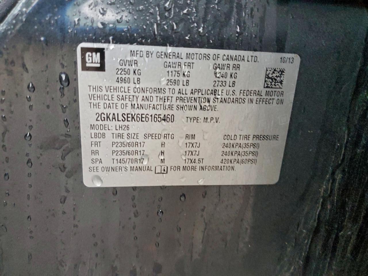 2014 GMC Terrain Slt VIN: 2GKALSEK6E6165460 Lot: 94096945