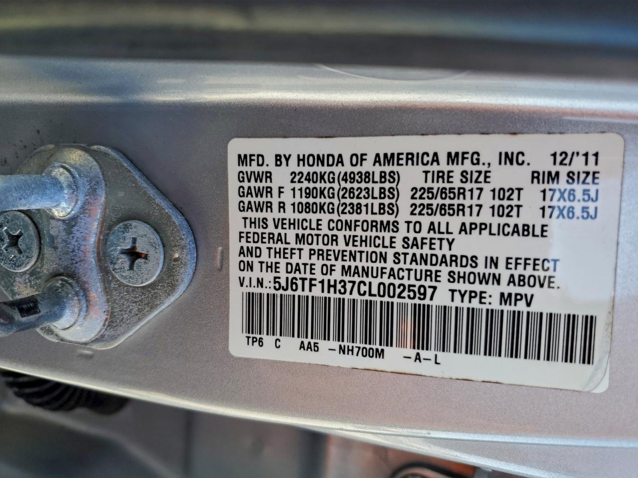 2012 Honda Crosstour Ex VIN: 5J6TF1H37CL002597 Lot: 94469025