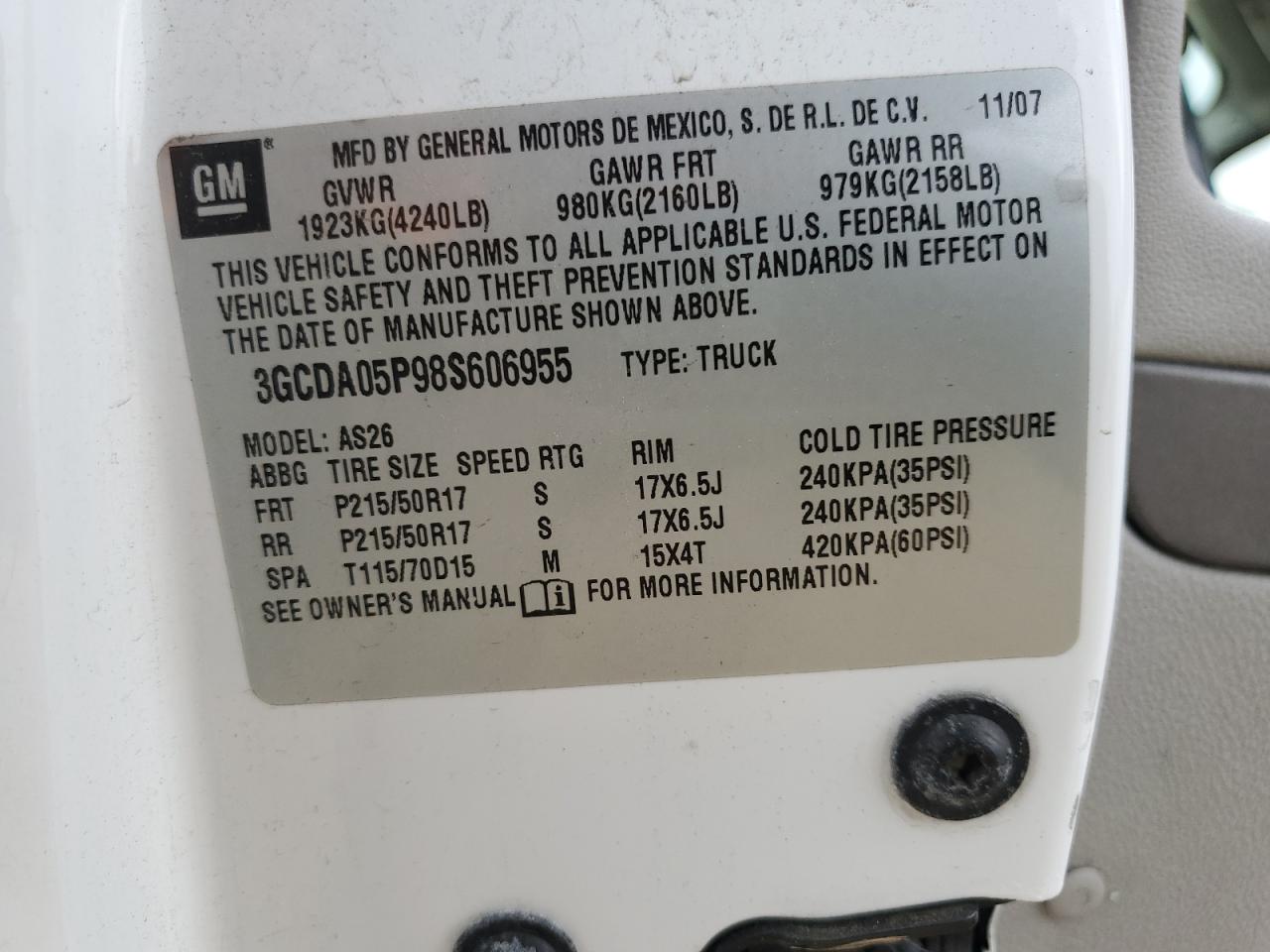 2008 Chevrolet Hhr Panel Lt VIN: 3GCDA05P98S606955 Lot: 91006085