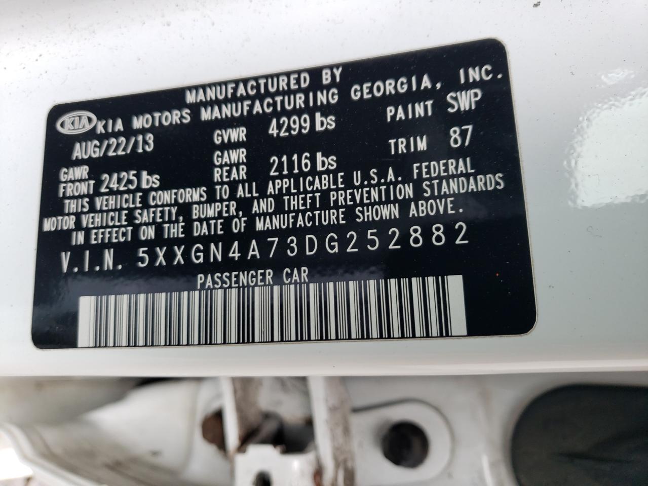 2013 Kia Optima Ex VIN: 5XXGN4A73DG252882 Lot: 91635445