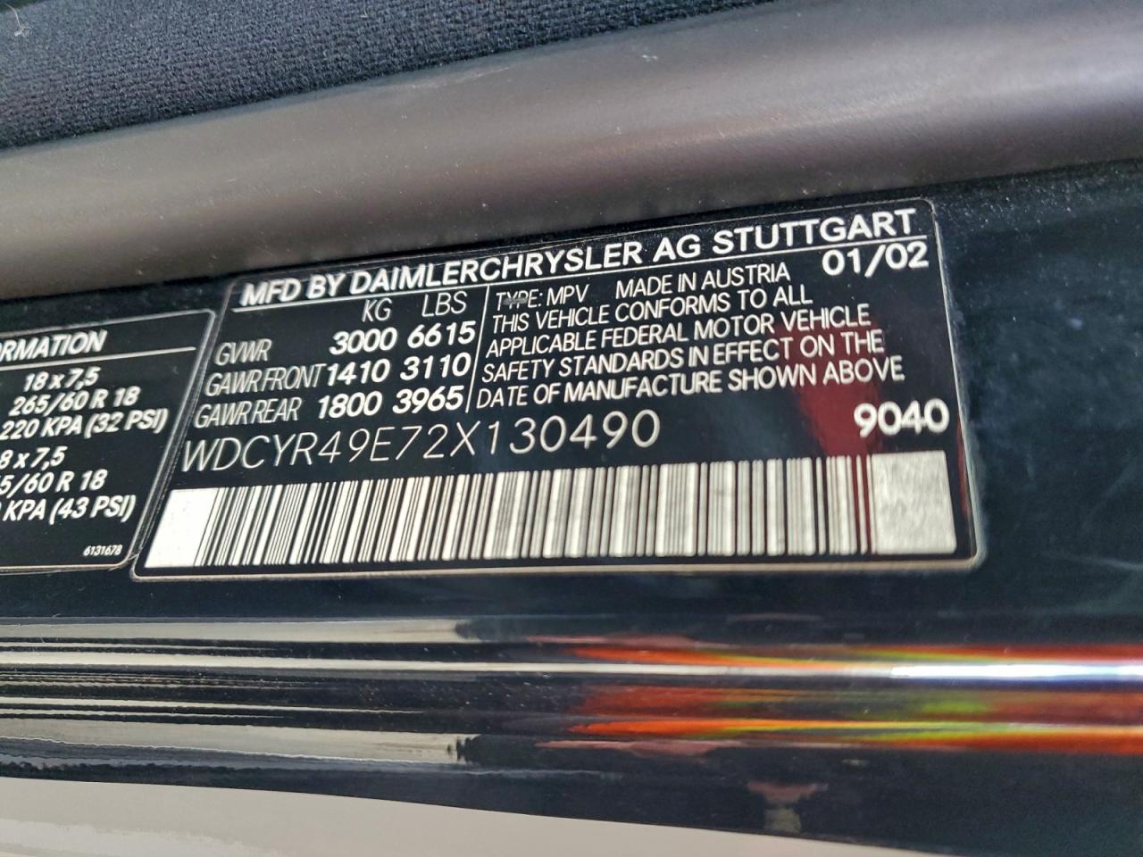 2002 Mercedes-Benz G 500 VIN: WDCYR49E72X130490 Lot: 93255865