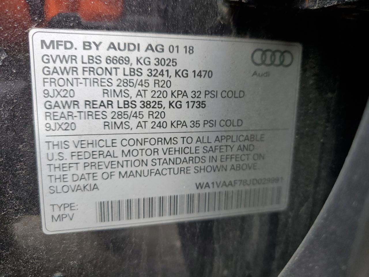 2018 Audi Q7 Prestige VIN: WA1VAAF78JD029991 Lot: 93551835