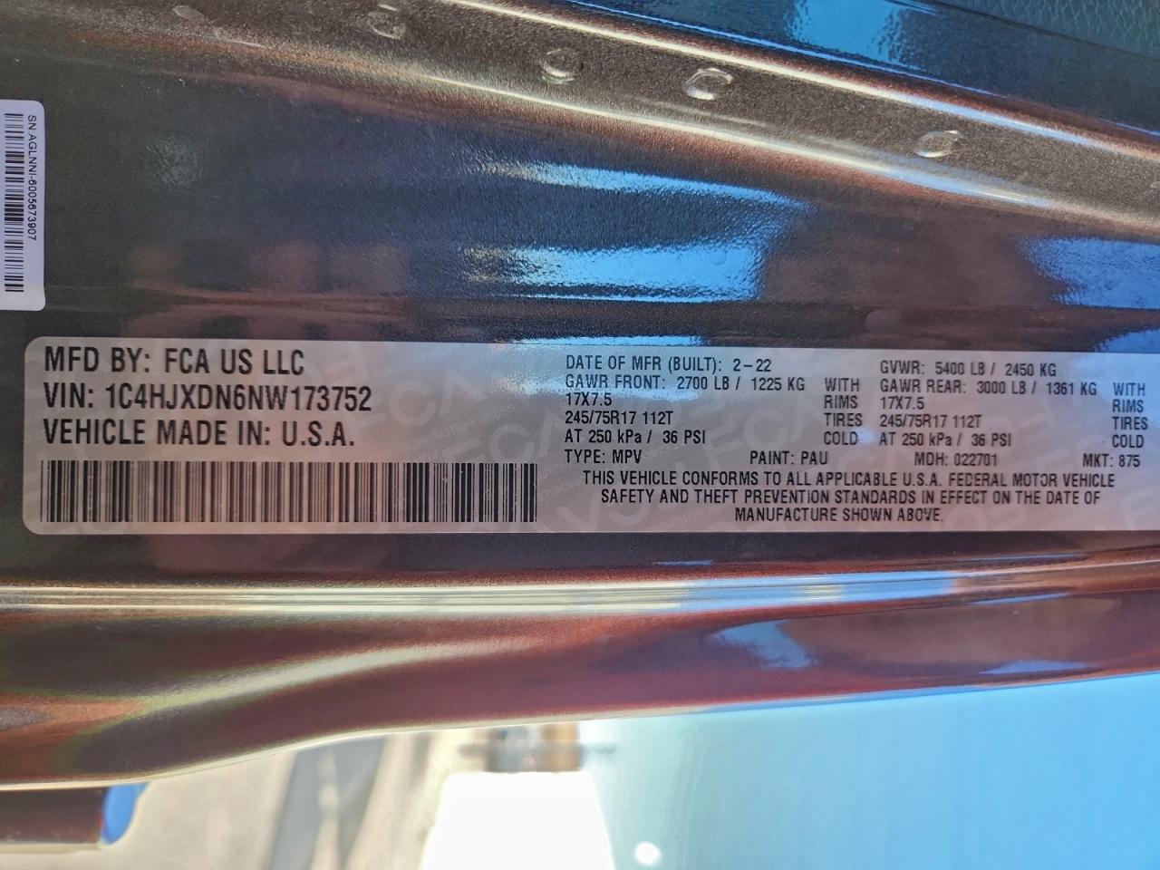 2022 Jeep Wrangler Unlimited Sport VIN: 1C4HJXDN6NW173752 Lot: 94191595