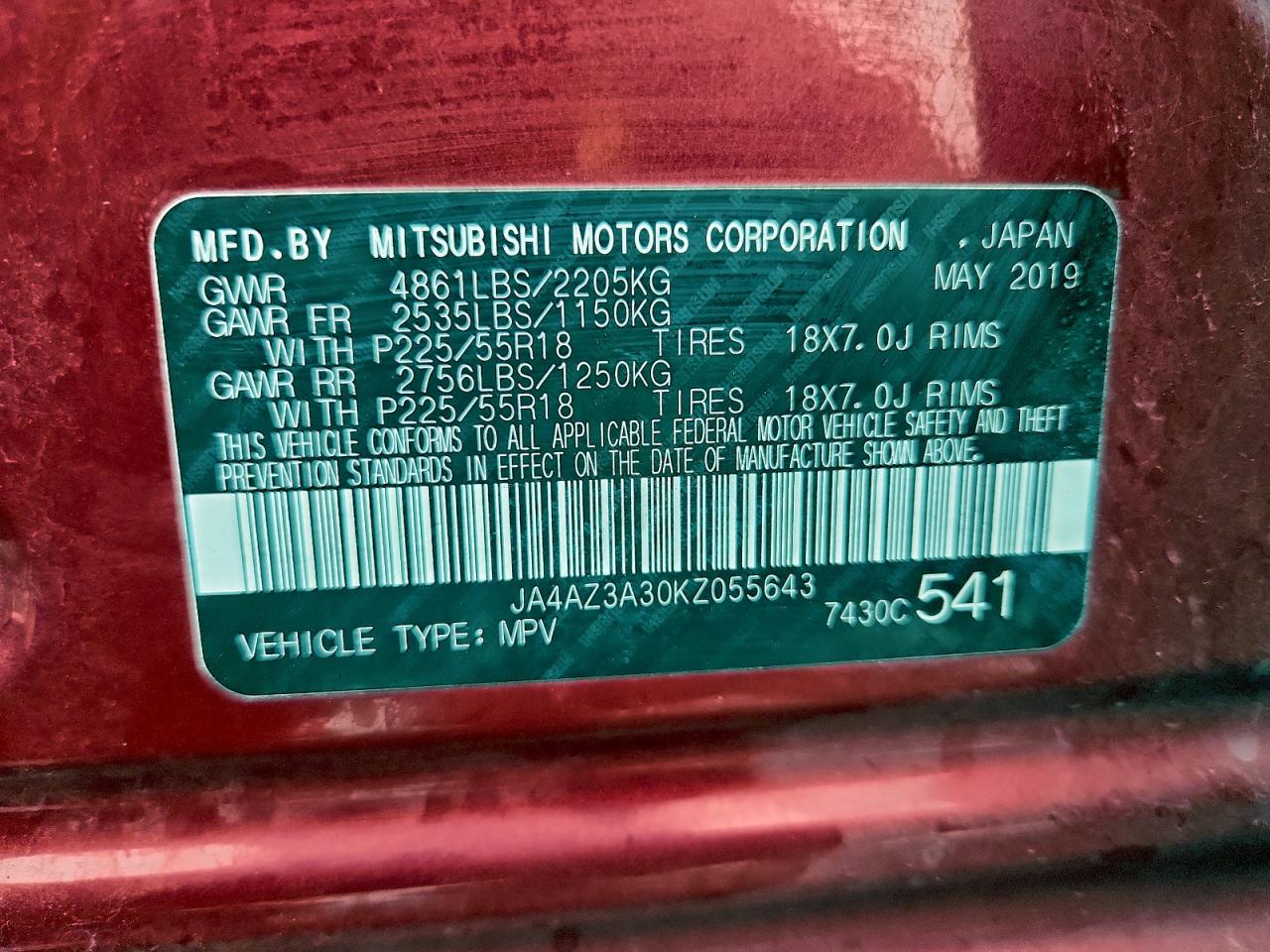 2019 Mitsubishi Outlander Se VIN: JA4AZ3A30KZ055643 Lot: 94252505