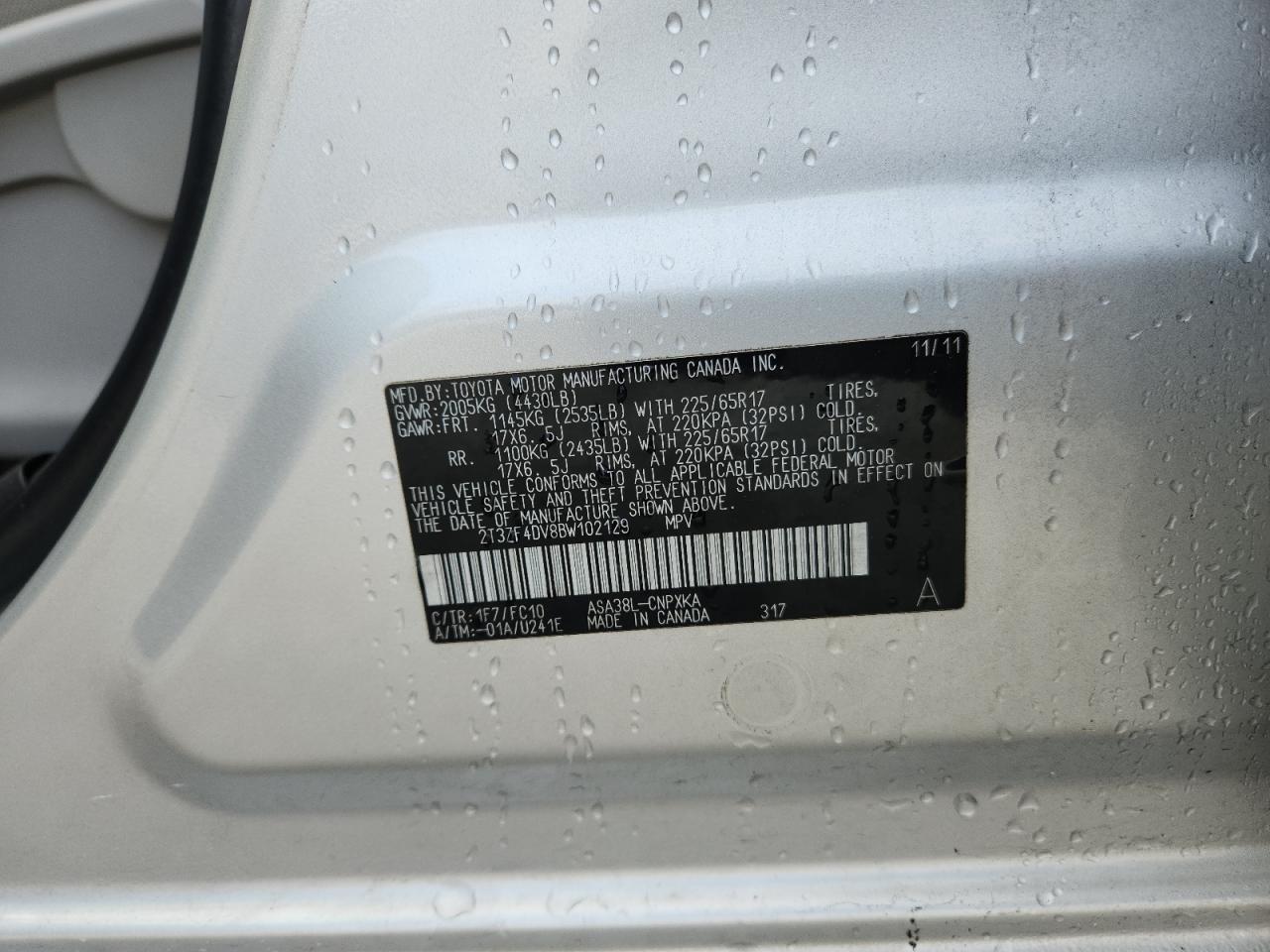 2011 Toyota Rav4 VIN: 2T3ZF4DV8BW102129 Lot: 91052995